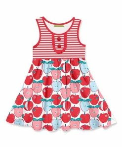 Budget 🛒 Millie Loves Lily White & Red Apple Annie Button-Accent Sleeveless A-Line 👗 Dress - 👧 Girls For Kids ❤️