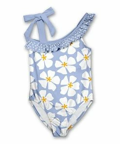 Top 10 🎁 Millie Loves Lily Periwinkle Modern Floral Ruffle-Accent Asymmetric One-Piece - Infant, Toddler & 👧 Girls For Kids ✨