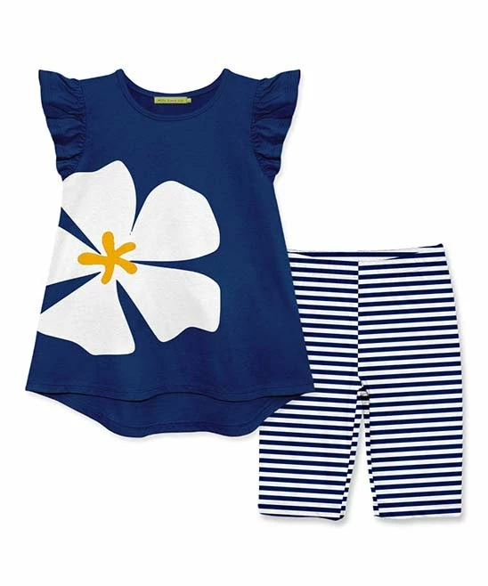 New π₯ Millie Loves Lily Navy Modern Floral Angel-Sleeve Top & Stripe Bike Shorts - Infant & π§ Girls For Kids π€© 1 New π₯ Millie Loves Lily Navy Modern Floral Angel-Sleeve Top & Stripe Bike Shorts - Infant & π§ Girls For Kids π€©