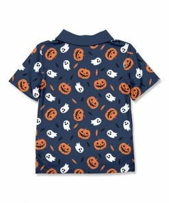 Cheapest ✨ Millie & Maxx Dusty Navy & Orange Ghosts & Jack-o'-Lanterns Polo - Toddler & Boys For Kids ⌛ -Little Millie-shop zu107152413 alt 2 tm1659543286