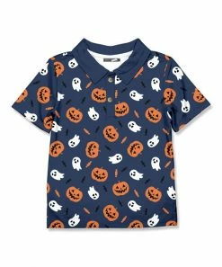 Cheapest ✨ Millie & Maxx Dusty Navy & Orange Ghosts & Jack-o'-Lanterns Polo - Toddler & Boys For Kids ⌛
