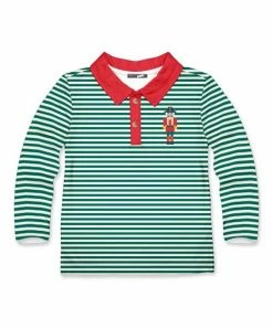 Outlet 😀 Millie & Maxx Ivy Green & White Stripe Nutcracker Long-Sleeve Polo - Toddler & Boys For Kids 🔔