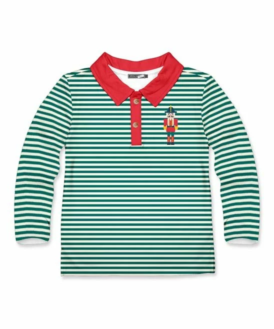 Outlet π Millie & Maxx Ivy Green & White Stripe Nutcracker Long-Sleeve Polo - Toddler & Boys For Kids π 1 Outlet π Millie & Maxx Ivy Green & White Stripe Nutcracker Long-Sleeve Polo - Toddler & Boys For Kids π