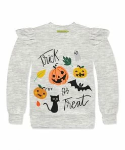 Buy 👏 Millie Loves Lily Heather Gray & Orange 'Trick Or Treat' Ruffle-Accent Sweatshirt - 👧 Girls For Kids 👍