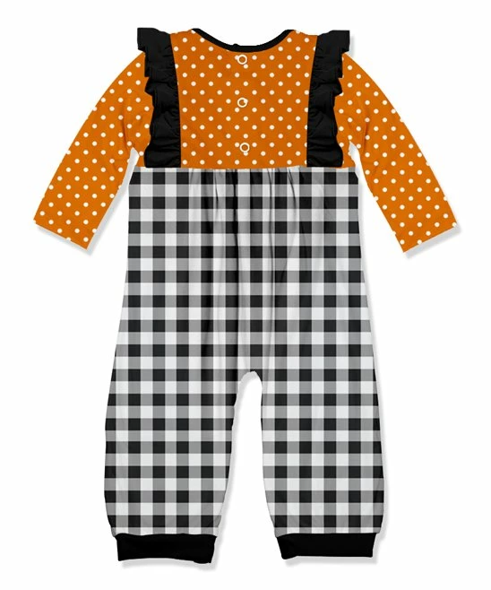 Deals π― Little Millie Orange & Black Dot Cat Ruffle-Trim Playsuit - Infant For Baby & Maternity π― 2 Deals π― Little Millie Orange & Black Dot Cat Ruffle-Trim Playsuit - Infant For Baby & Maternity π― - Image 2