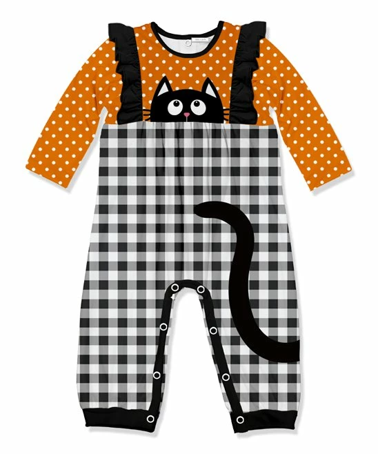 Deals π― Little Millie Orange & Black Dot Cat Ruffle-Trim Playsuit - Infant For Baby & Maternity π― 1 Deals π― Little Millie Orange & Black Dot Cat Ruffle-Trim Playsuit - Infant For Baby & Maternity π―