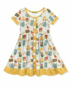 Top 10 👍 Millie Loves Lily Khaki School Supplies Button-Up A-Line 👗 Dress - Toddler & 👧 Girls For Kids 😉