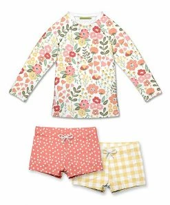 Wholesale 💯 Millie Loves Lily White Floral Long-Sleeve Rashguard & Swim Shorts Set - Infant & 👧 Girls For Kids 🥰