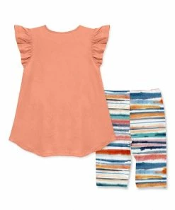 Deals ✔️ Millie Loves Lily Coral Angel-Sleeve Hi-Low Top & Teal Riptide Stripe Bike Shorts - 👧 Girls For Kids 👍 -Little Millie-shop zu107159214 alt 2 tm1659467875