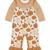 Cheap 🌟 Little Millie Cream & Orange Pumpkin Paradise Ruffle-Trim Playsuit - Infant For Baby & Maternity 🎉