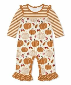 Cheap 🌟 Little Millie Cream & Orange Pumpkin Paradise Ruffle-Trim Playsuit - Infant For Baby & Maternity 🎉