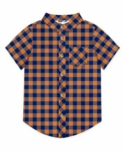 Hot Sale 😀 Millie & Maxx Navy & Rust Gingham Short-Sleeve Button-Up - Boys For Kids 🎉