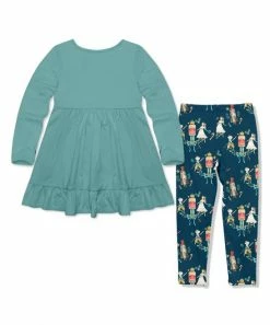 Best reviews of 🎁 Millie Loves Lily Nile Blue Long-Sleeve Babydoll Top & Navy Nutcracker Dance Leggings - 👧 Girls For Kids 👏 -Little Millie-shop zu107372334 alt 2 tm1658516213