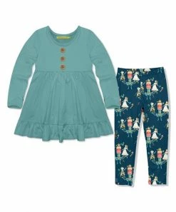Best reviews of 🎁 Millie Loves Lily Nile Blue Long-Sleeve Babydoll Top & Navy Nutcracker Dance Leggings - 👧 Girls For Kids 👏