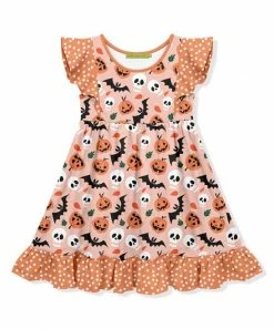 Cheap 😀 Millie Loves Lily Peach Pumpkins & Friends Angel-Sleeve 👗 Dress - 👧 Girls For Kids ⌛