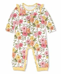 Promo π₯° Little Millie White & Yellow French Floral Ruffle-Trim Playsuit - Infant & Toddler For Kids π₯