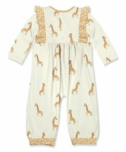 Outlet ✨ Little Millie Cream & Wheat Giraffe Ruffle-Trim Playsuit - Infant & Toddler For Kids 🎉 -Little Millie-shop zu107411219 alt 2 tm1657805664