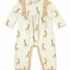 Outlet ✨ Little Millie Cream & Wheat Giraffe Ruffle-Trim Playsuit - Infant & Toddler For Kids 🎉