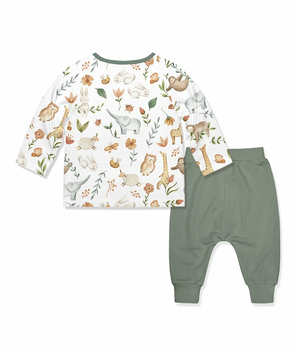 New π Little Millie White & Brown Safari Sam Button-Snap Tee & Olive Joggers - Infant & Toddler For Kids π 3 New π Little Millie White & Brown Safari Sam Button-Snap Tee & Olive Joggers - Infant & Toddler For Kids π - Image 3