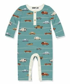 Cheap 🔔 Little Millie Nile Blue Cars Button-Front Playsuit - Infant & Toddler For Baby & Maternity 🛒