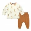 Outlet 👏 Little Millie Cream & Rust Giraffe Button-Snap Tee & Rust Joggers - Infant & Toddler For Kids ⭐