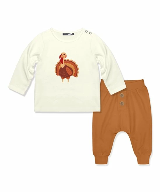 Flash Sale β€οΈ Little Millie Cream & Rust Turkey Button-Snap Tee & Brown Joggers - Infant For Kids π 1 Flash Sale β€οΈ Little Millie Cream & Rust Turkey Button-Snap Tee & Brown Joggers - Infant For Kids π