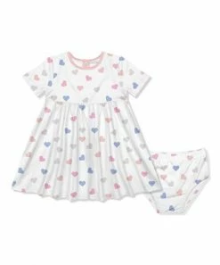 Discount 👍 Little Millie White & Pink Hearts Short-Sleeve A-Line 👗 Dress & Diaper Cover - Infant & Toddler For Kids 🔔