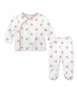 Promo ⌛ Little Millie White & Pink Stars Button-Snap Top & Footie Pants - Infant For Baby & Maternity ✨