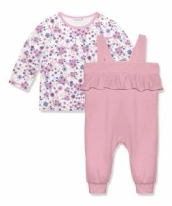 Discount 🥰 Little Millie Dusty Pink & Lilac Flower Long-Sleeve Top & Ruffle Overalls - Infant & Toddler For Kids ✨