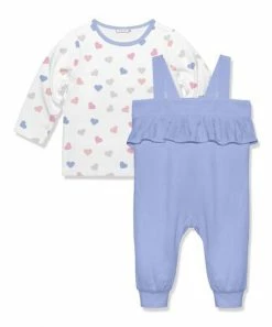 Wholesale 🛒 Little Millie White & Periwinkle Hearts Long-Sleeve Top & Ruffle Overalls - Infant & Toddler For Kids 🌟
