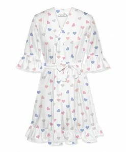 Cheapest 👍 Little Millie White & Pink Hearts Ruffle-Hem Robe - 👩 Women 🔥
