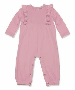 Best Pirce 🎁 Little Millie Dusty Pink Ruffle-Accent Long-Sleeve Playsuit - Infant For Baby & Maternity 🎁