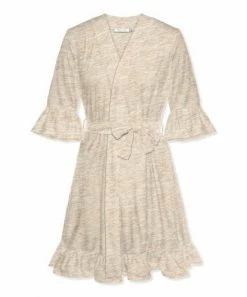 Promo ⭐ Little Millie Oatmeal Heather Waffle-Knit Ruffle-Hem Robe - 👩 Women 🔔