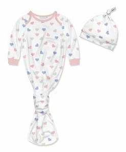 Best deal 😀 Little Millie White & Pink Hearts Knotted Gown & Knot-Tie Beanie - Infant For Baby & Maternity 🔔