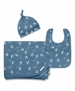 Outlet 🌟 Little Millie Dusty Blue & White Airplane Knot-Tie Beanie Set - Infant For Baby & Maternity 👍