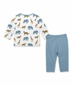 Flash Sale 🌟 Little Millie White & Blue Safari Long-Sleeve Top & Straight-Leg Pants - Infant For Baby & Maternity 🤩 -Little Millie-shop zu107500493 alt 2 tm1660240792