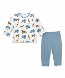 Flash Sale 🌟 Little Millie White & Blue Safari Long-Sleeve Top & Straight-Leg Pants - Infant For Baby & Maternity 🤩