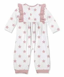 Hot Sale 👍 Little Millie White & Pink Stars Ruffle-Accent Long-Sleeve Playsuit - Infant For Baby & Maternity ❤️ -Little Millie-shop zu107500504 alt 2 tm1660237926
