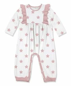 Hot Sale 👍 Little Millie White & Pink Stars Ruffle-Accent Long-Sleeve Playsuit - Infant For Baby & Maternity ❤️