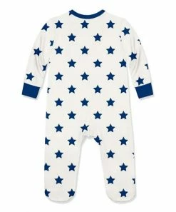 Best Sale 😍 Little Millie Cream & Cobalt Stars Long-Sleeve Footie - Infant For Baby & Maternity 🔔 -Little Millie-shop zu107500520 alt 2 tm1660237926