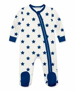 Best Sale 😍 Little Millie Cream & Cobalt Stars Long-Sleeve Footie - Infant For Baby & Maternity 🔔