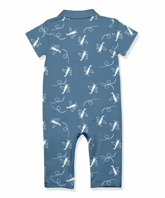 Hot Sale 𧨠Little Millie Dusty Blue & White Airplane Collared Short-Sleeve Playsuit - Infant For Baby & Maternity π€© 3 Hot Sale 𧨠Little Millie Dusty Blue & White Airplane Collared Short-Sleeve Playsuit - Infant For Baby & Maternity π€© - Image 3