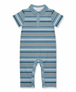 Flash Sale 🤩 Little Millie Dusty Blue & Navy Safari Stripe Collared Short-Sleeve Playsuit - Infant For Baby & Maternity 🔥