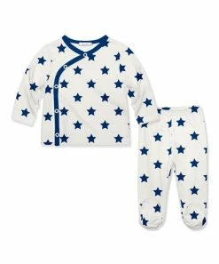 Best deal 😀 Little Millie Cream & Cobalt Stars Button-Snap Top & Footie Pants - Infant For Baby & Maternity ❤️