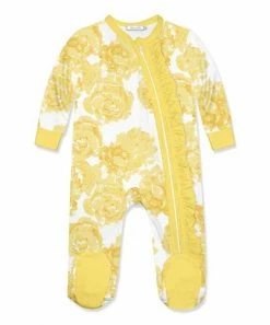 Wholesale 🧨 Little Millie White & Yellow Rose Ruffle-Accent Footie - Infant For Baby & Maternity 😉