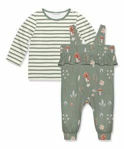 Discount ✔️ Little Millie Loden Frost Stripe Long-Sleeve Top & Mushroom Leaf Overalls - Infant & Toddler For Kids 👍