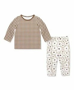Brand new 😉 Little Millie Brown Gingham Long-Sleeve Top & Tan Flower Pants - Infant For Baby & Maternity ⌛