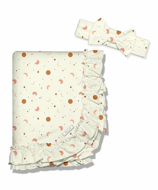 New π Little Millie Light Cream Moons Stars Blanket & Bow-Accent Headband For Baby & Maternity π 1 New π Little Millie Light Cream Moons Stars Blanket & Bow-Accent Headband For Baby & Maternity π