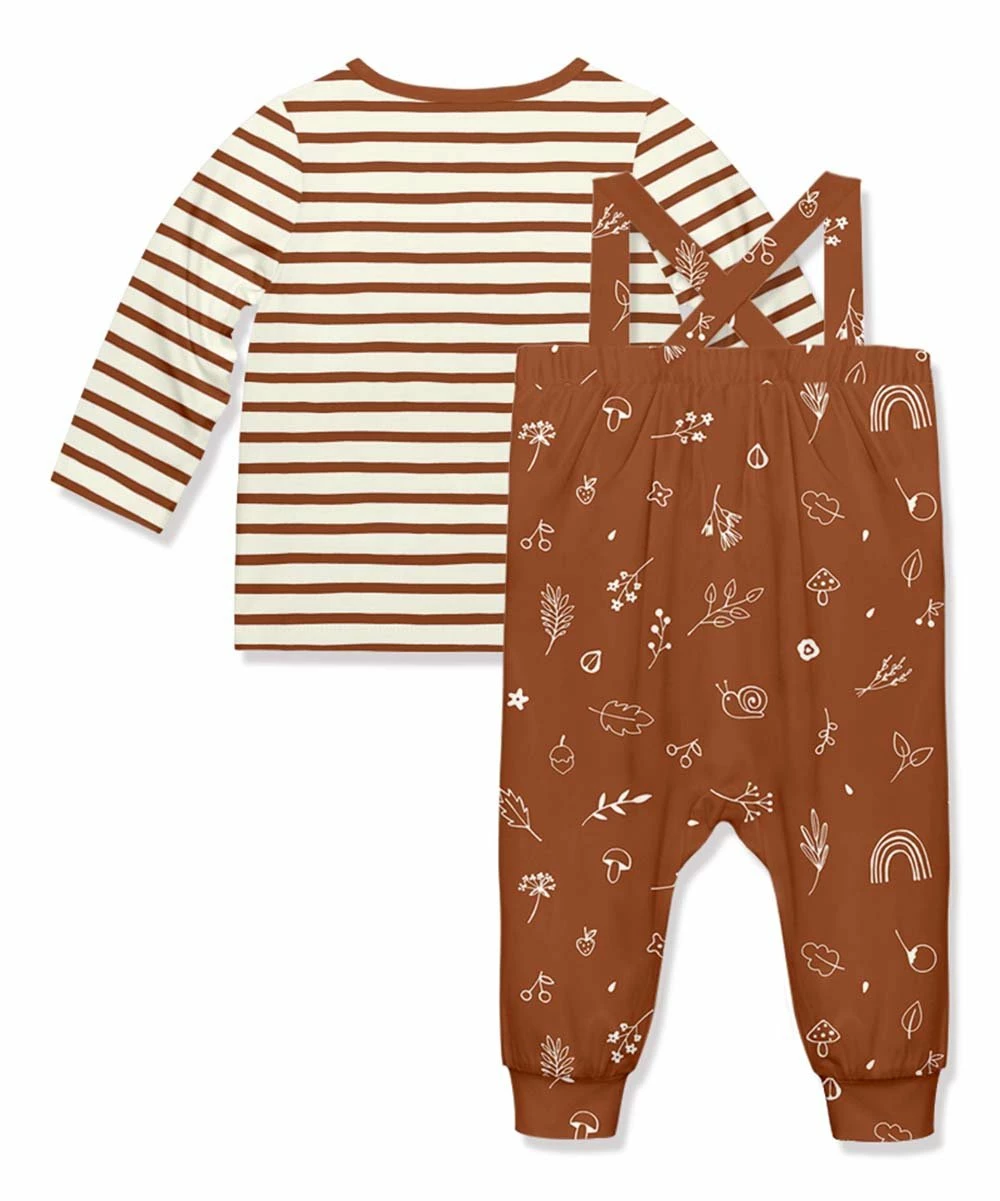 Flash Sale π Little Millie Baked Clay Stripe Long-Sleeve Top & Snail Leaves Overalls - Infant & Toddler For Kids π 3 Flash Sale π Little Millie Baked Clay Stripe Long-Sleeve Top & Snail Leaves Overalls - Infant & Toddler For Kids π - Image 3