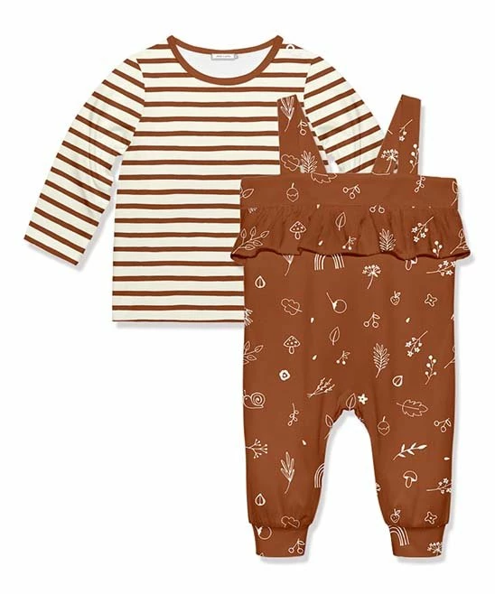 Flash Sale π Little Millie Baked Clay Stripe Long-Sleeve Top & Snail Leaves Overalls - Infant & Toddler For Kids π 1 Flash Sale π Little Millie Baked Clay Stripe Long-Sleeve Top & Snail Leaves Overalls - Infant & Toddler For Kids π